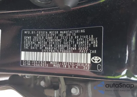 2020 Toyota Corolla Le from USA, damaged, VIN 5YFEPRAE1LP066681
